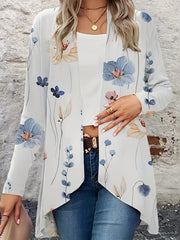  Floral Print Long Sleeve Open Front Cardigan