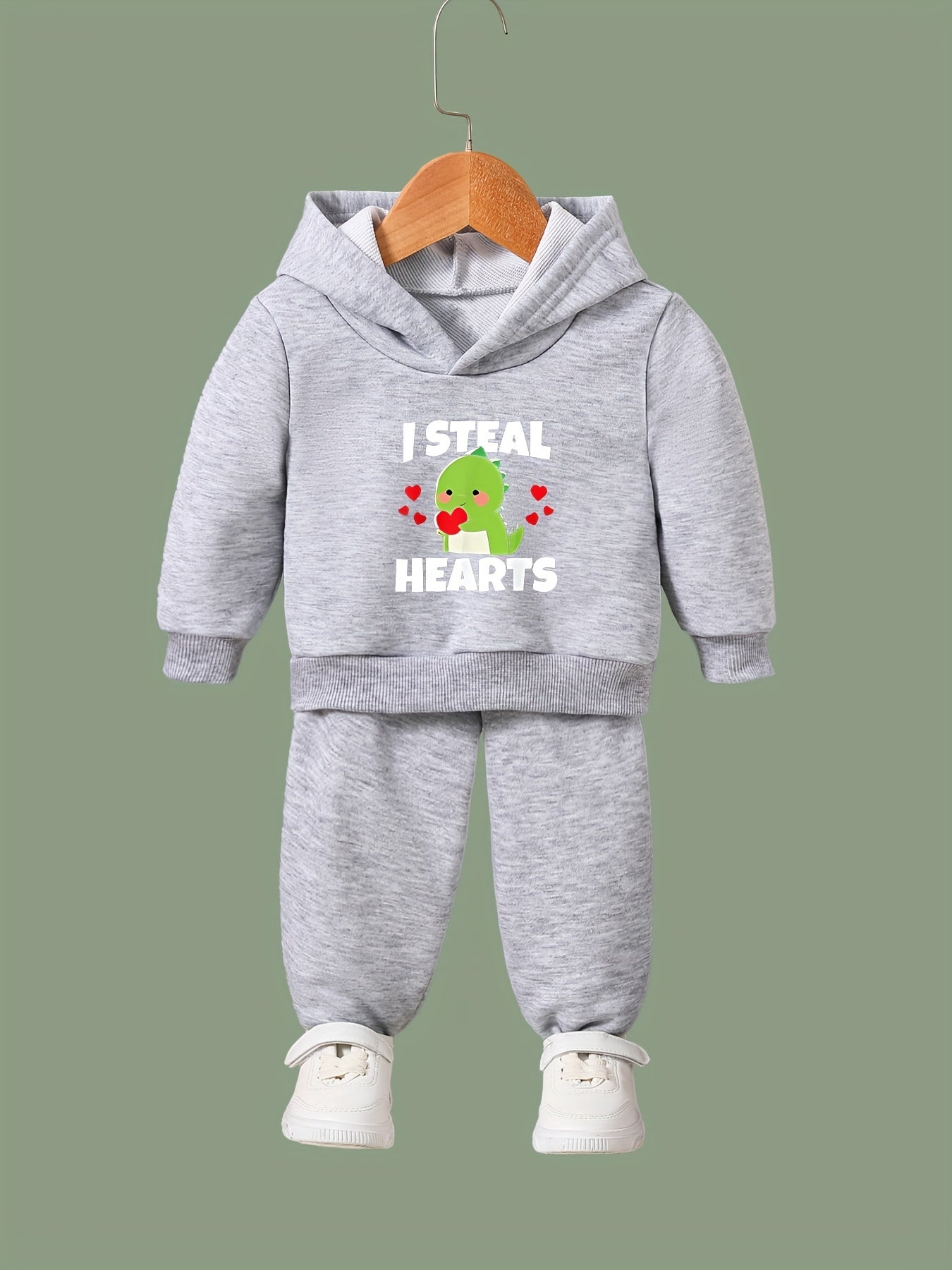 2pcs Dino Graphic Hoodies Pants Set Spring Fall Sports Gift Girls