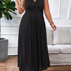  Solid Surplice Neck Maxi Dress