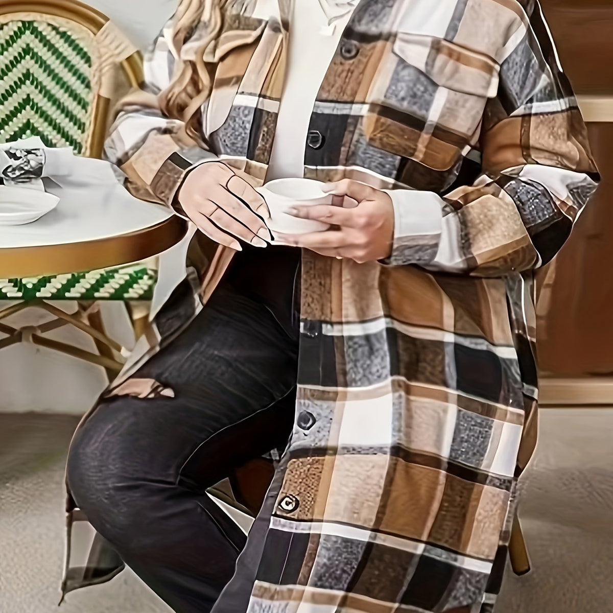  Plaid Button Up Long Sleeve Shirt Coat