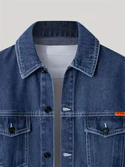 Men's Contrast Stitch Denim Jacket Street Style Button Up Cotton Blend