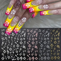 Floral Nail Art Stickers Decals - Glitter Adhesive Nail Embellishments