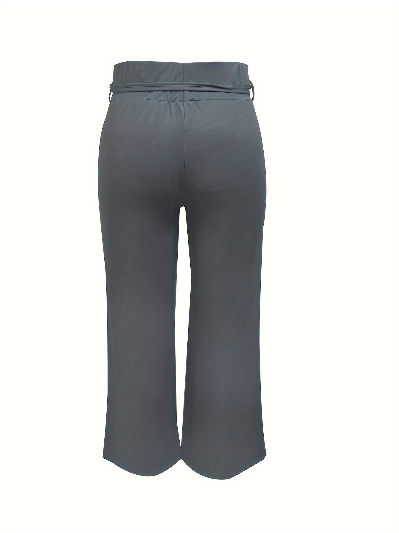  Casual Pants Women's Plus Solid Elastic Belted High Rise Wide Leg Trou