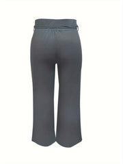  Casual Pants Women's Plus Solid Elastic Belted High Rise Wide Leg Trou