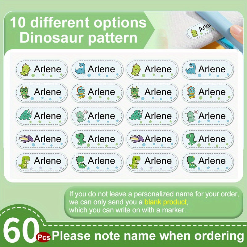 Custom Dinosaur Embroidered Name Stickers Waterproof Medium Size 4-6x1