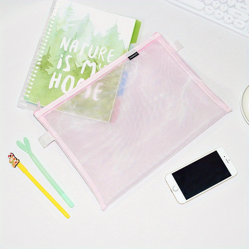 Nylon Grid Zipper File Bag Student Office Cosmetic Storage