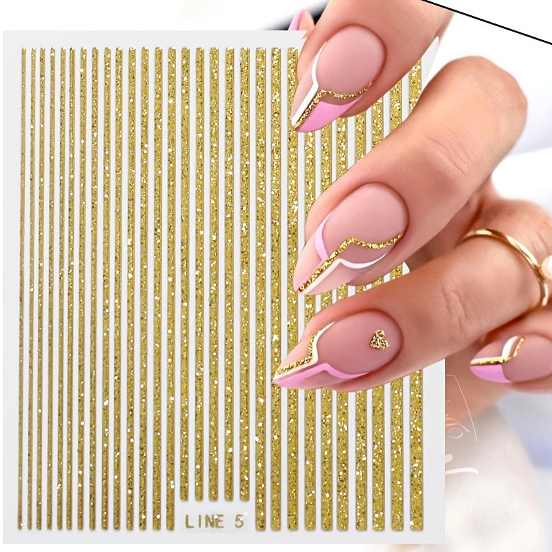 3D Lines Nail Stickers Holographic Silvery Rose Metal Stripe Letters Decals