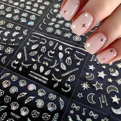 30pcs 3D Fantasy Nail Art Stickers: Glittery Patterns Stars Hearts Snowflakes