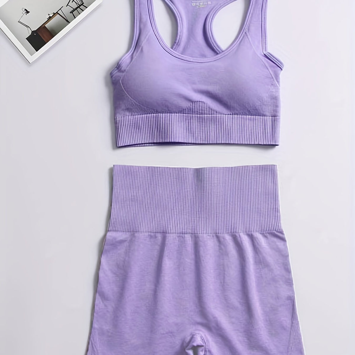2 Pcs Yoga Set Sports Bra & Shorts Seamless Fitness Activewear