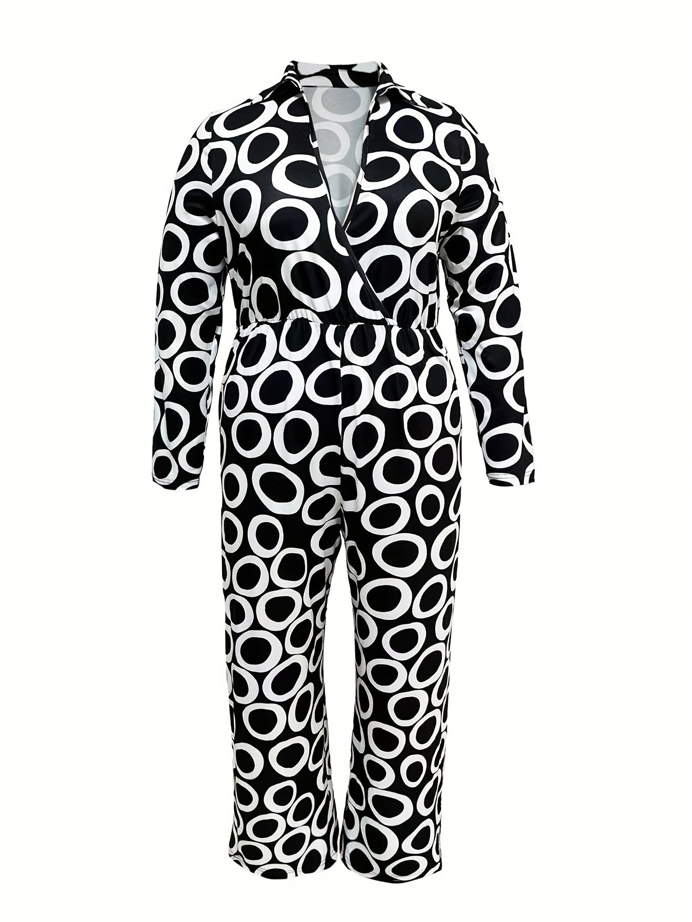  Geo Print Long Sleeve Wide Leg Jumpsuit