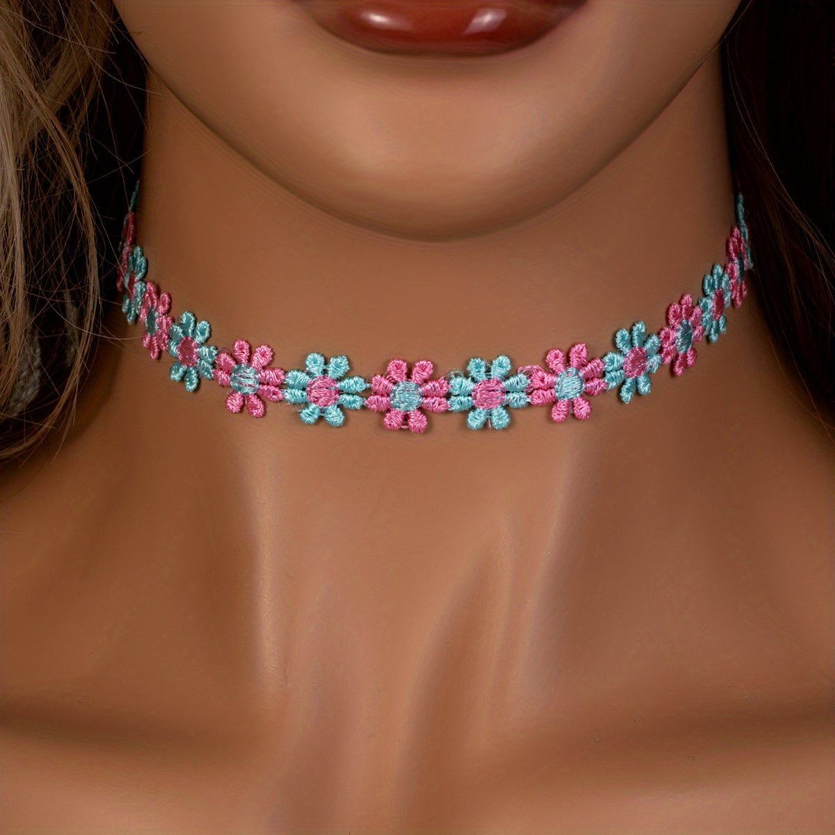 Colorful Flower Fabric Ladies Choker Necklace - Party Favors