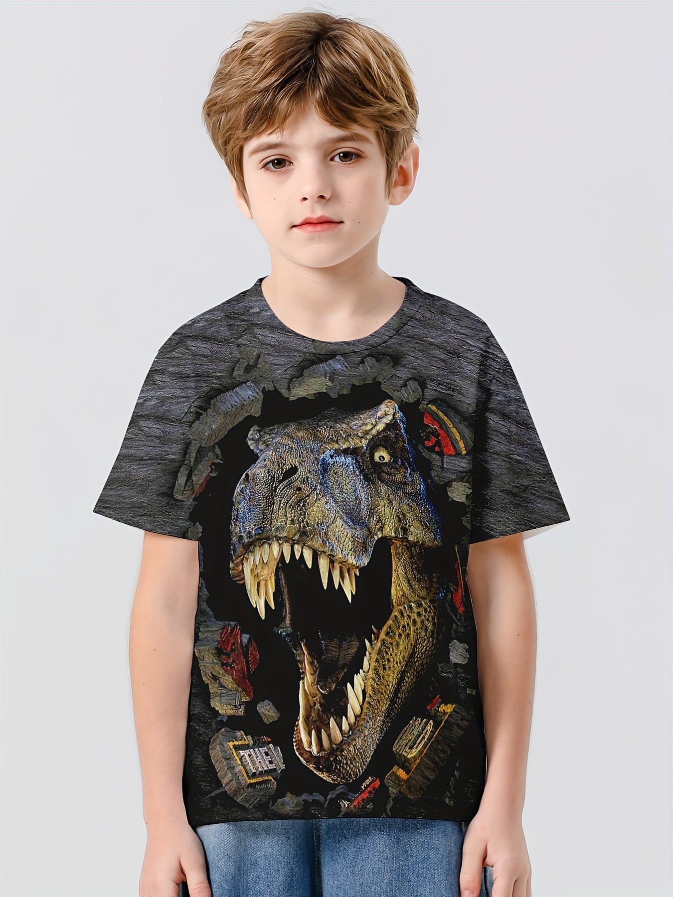 Boys' 3D Dino Graphic Tee for Outdoor Fun