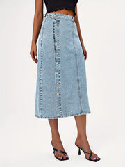 High Waist Button Fly Denim Skirt