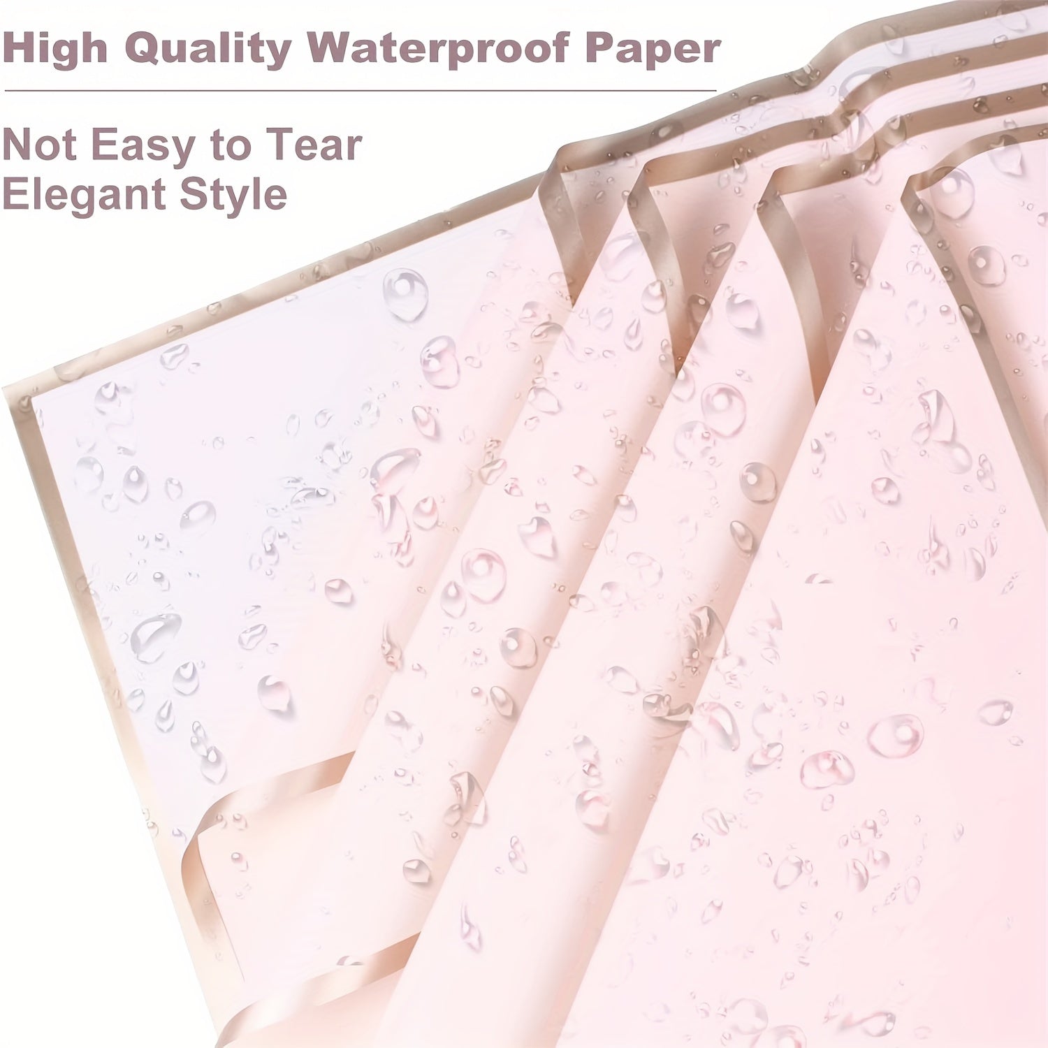 20 Sheets Pink Waterproof Floral Wrapping Paper Golden Edge Bouquet Gift Packagi