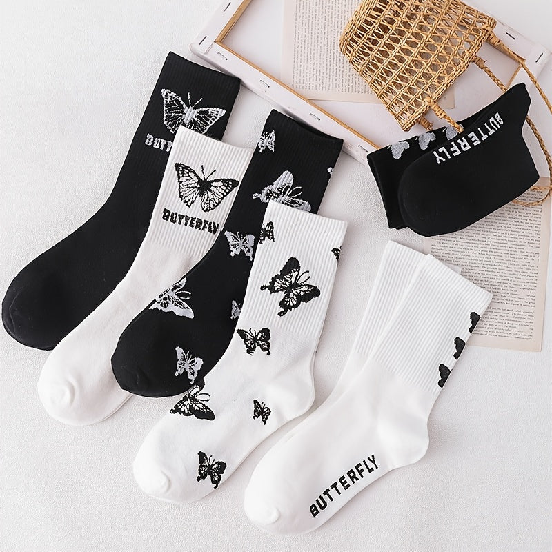 6 Pairs Women Socks Novelty Butterfly Crew Boots Multicolor