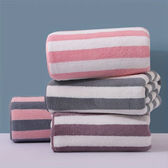 Soft Comfort Bath Towel Set High Coral Fleece Stripe Pattern