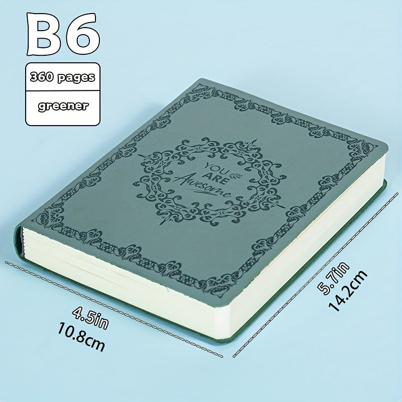 1PC 360 Page Leather Bound Notebook Retro Pattern PU Diary Stationery