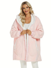Solid Plush Hooded Lounge Top with Pockets
