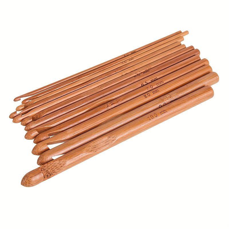 12pcs Bamboo Crochet Hooks Set Knitting Tool For Sweater Scarf