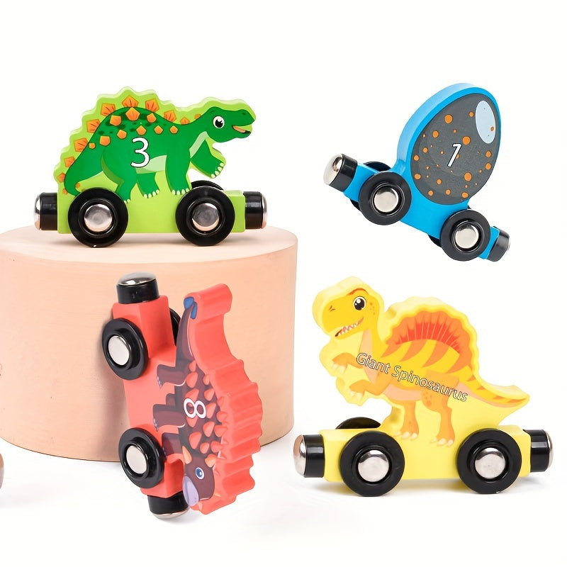 AotBlcer Wooden Dinosaur Train Magnetic Building Blocks Educational Toy