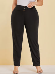  High Rise Button Decor Stretch Pants