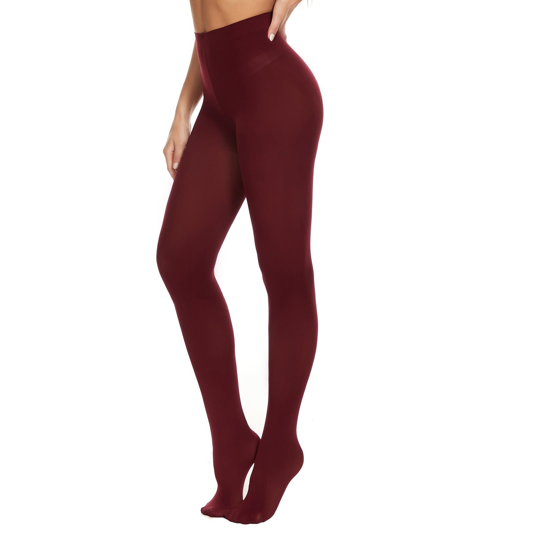 Women's 80 Denier Tights Soft Opaque Solid Footed Pantyhose in Wine Red