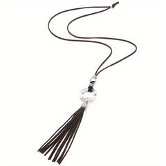 Boho Velvet Faux Leather Tassel Necklace
