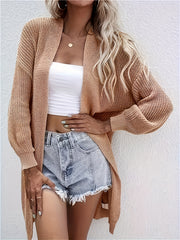  Solid Lantern Sleeve Open Front Cardigan