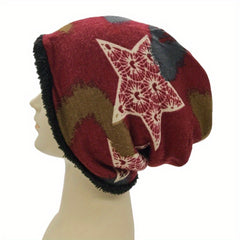 Vintage Pentagram Print Beanie Cap Warm Plush Knit Hat Women Chemo Hat