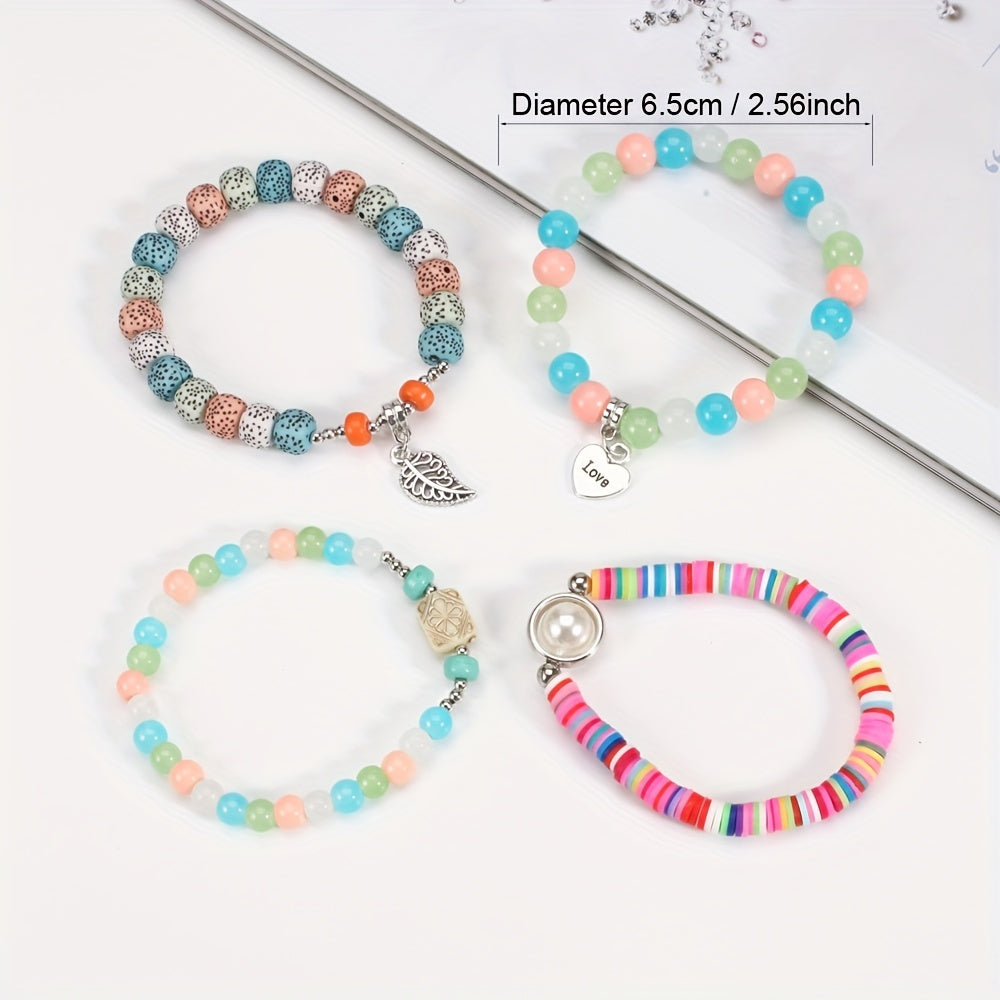 Colorful Beaded Bracelet Set Boho Style Hand Jewelry for Women