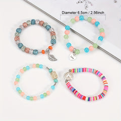 Colorful Beaded Bracelet Set Boho Style Hand Jewelry for Women