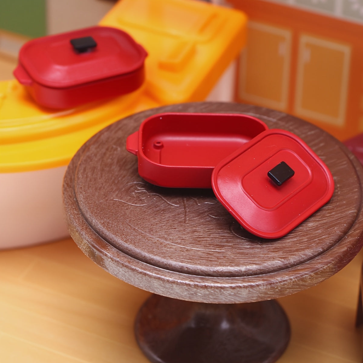 Vintage Red Metal Pot with Lid for Dollhouse