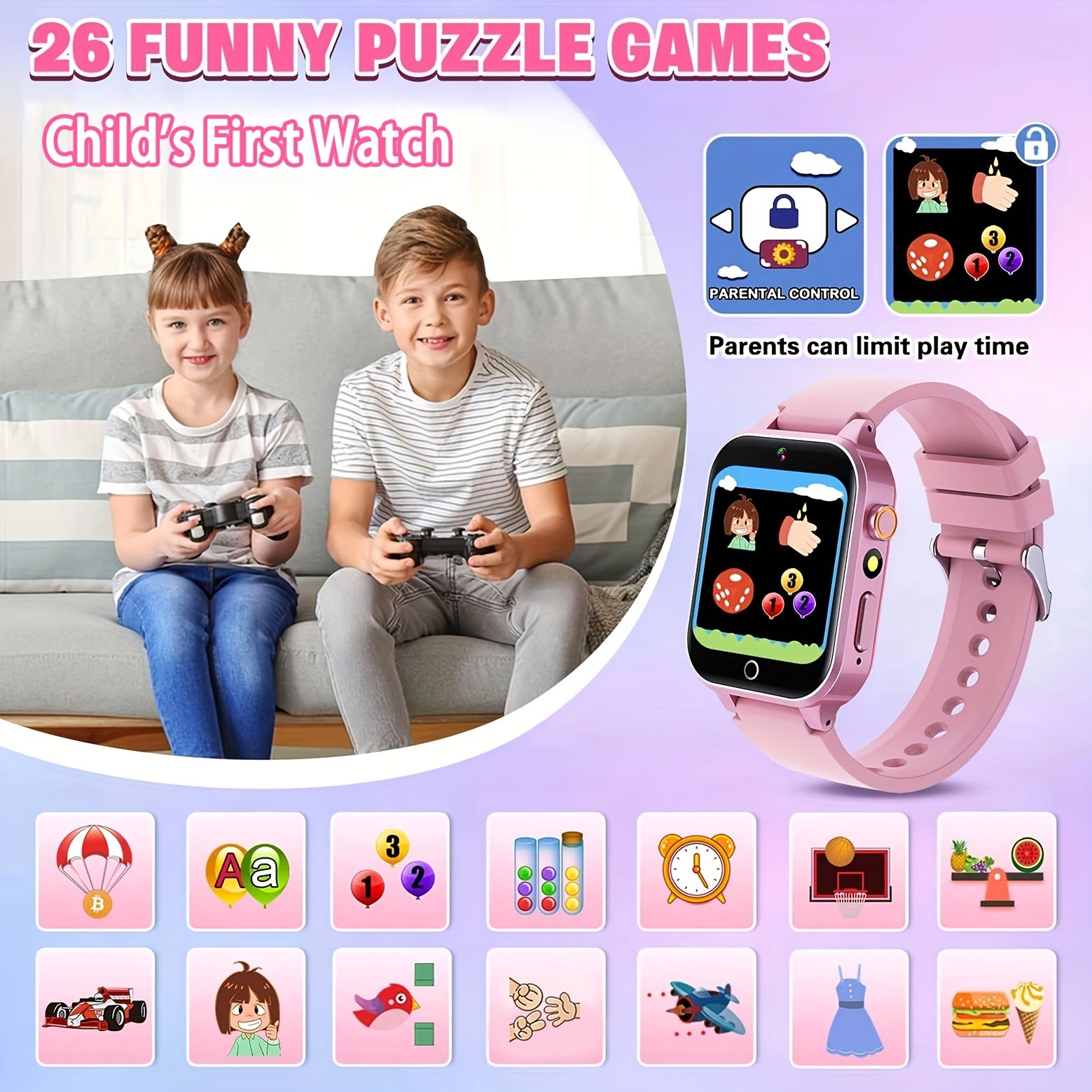 Youngsters Smart Watch with Games Camera Music Player Pedometer Flashlight