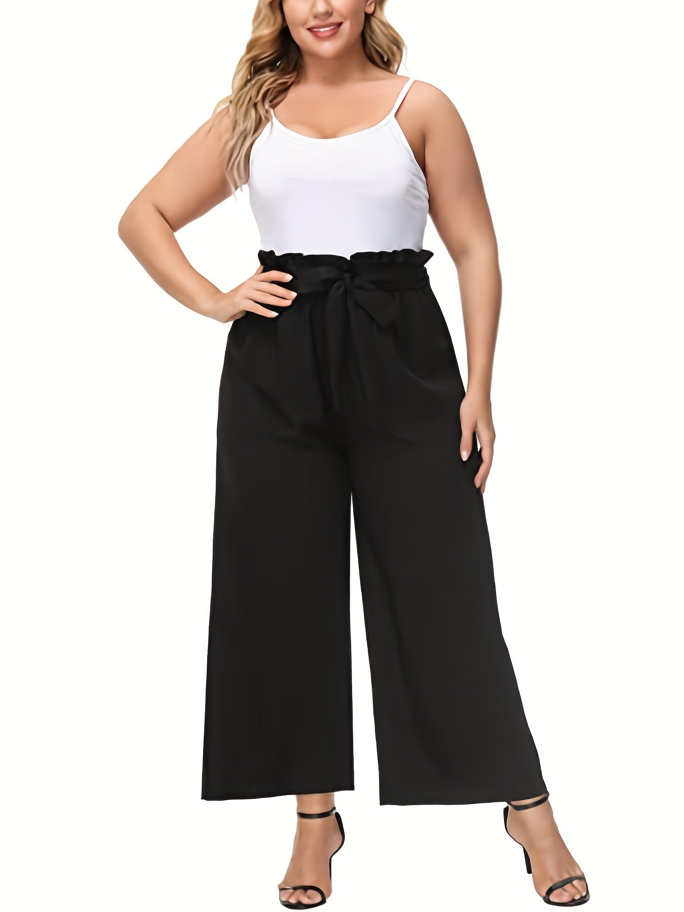  Women's Wide Leg High Waist Paperbag Pants