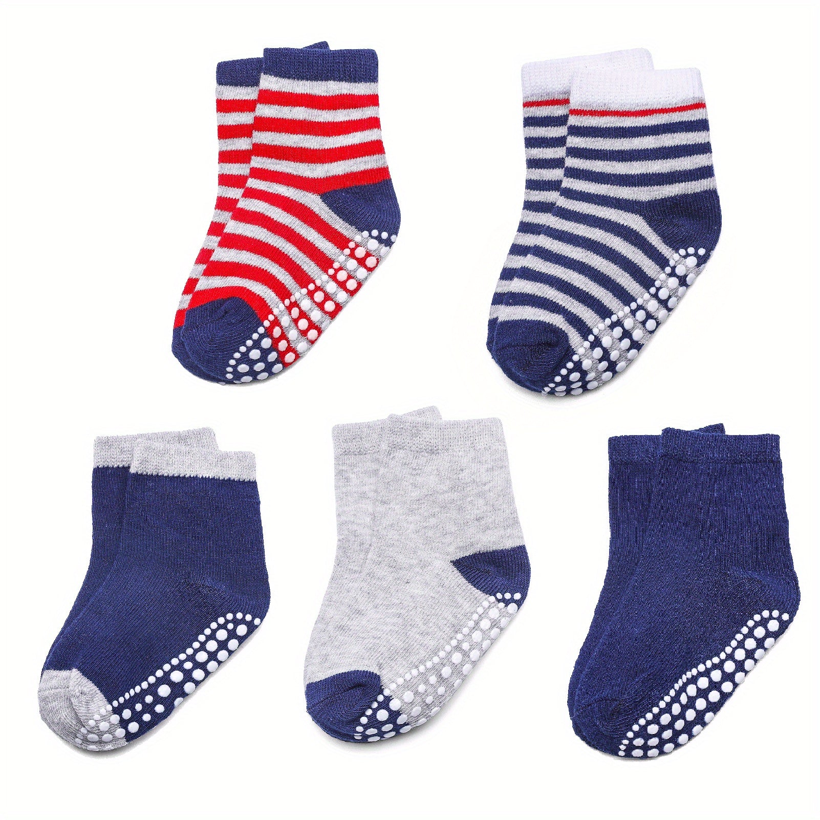 5 Pairs Girls Cotton Crew Socks, Anti-Skid Dots, Trampoline Short Socks