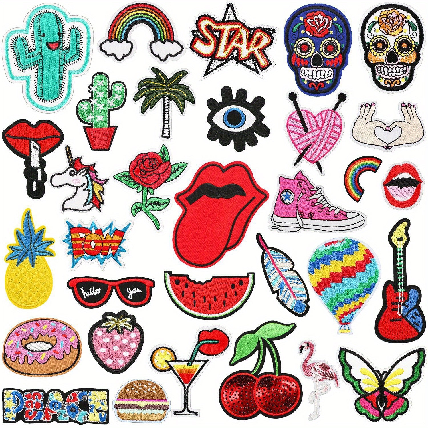 32pc Embroidery Stickers Men Cartoon Patches Clothes Iron on Clothing Accessorie
