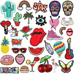 32pc Embroidery Stickers Men Cartoon Patches Clothes Iron on Clothing Accessorie