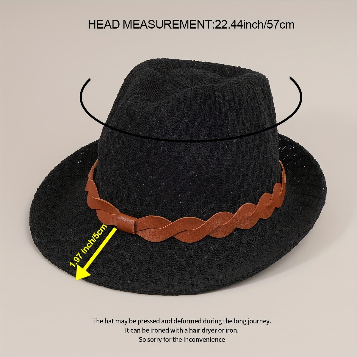 Stylish Belt Decor Sun Hat Crochet Short Brim Jazz Fedora Cap