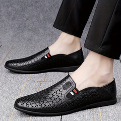 LAORENTOU Men Hollow Out Leather Loafer Shoes Slip On Lightweight Soft Sole