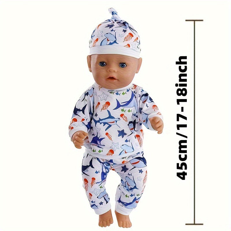 3 Piece Shark Pattern Outfit For 17-18 Inch Dolls - Christmas Gift