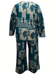  Colorblock Floral Print Top & Pants Set