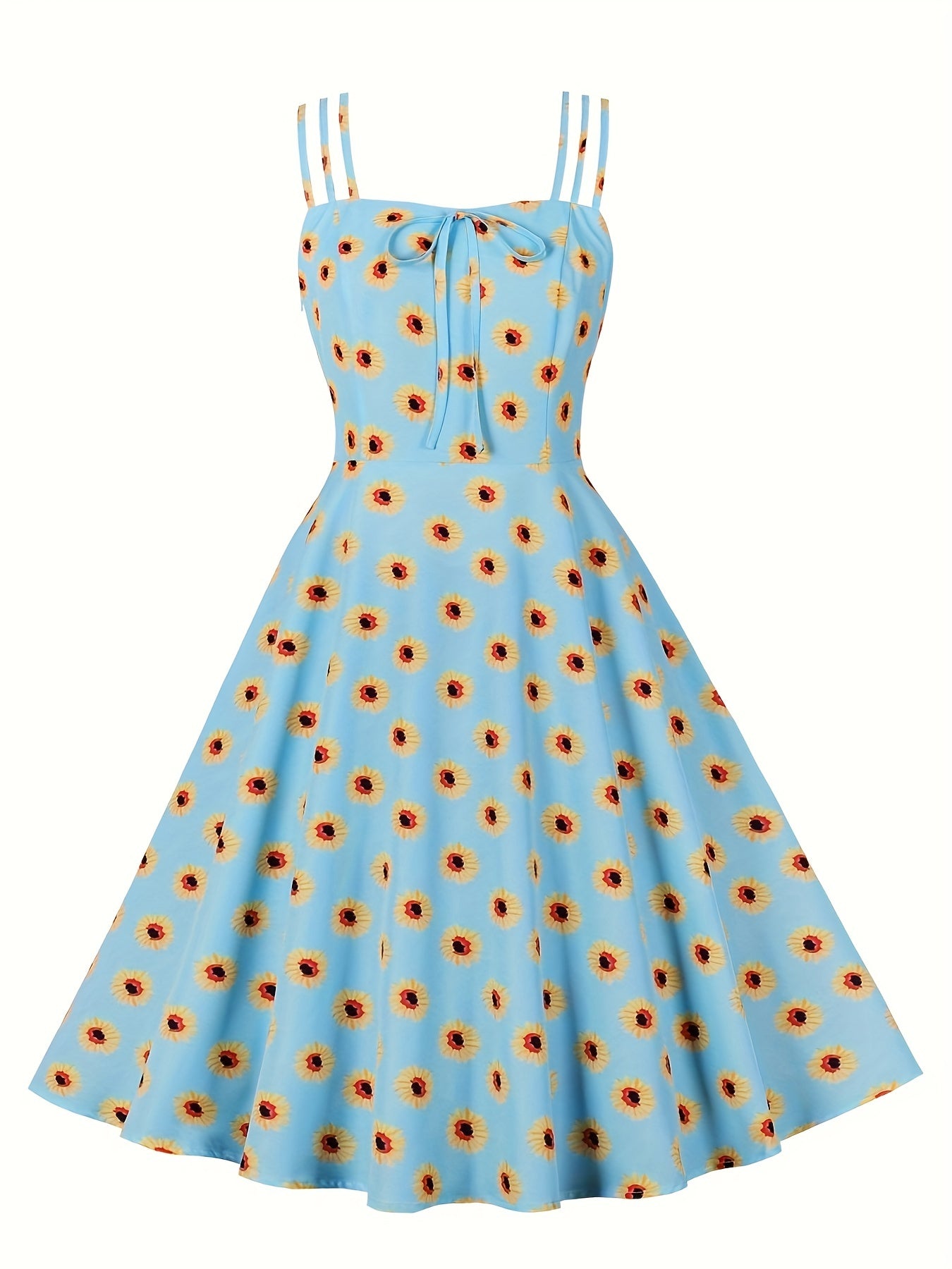 Daisy Print Split Strap A Line Cami Dress