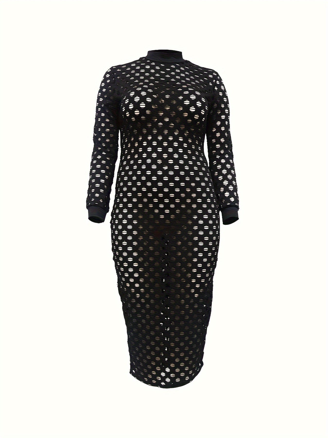  Sexy Hollow Out Long Sleeve High Neck Dress
