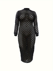  Sexy Hollow Out Long Sleeve High Neck Dress