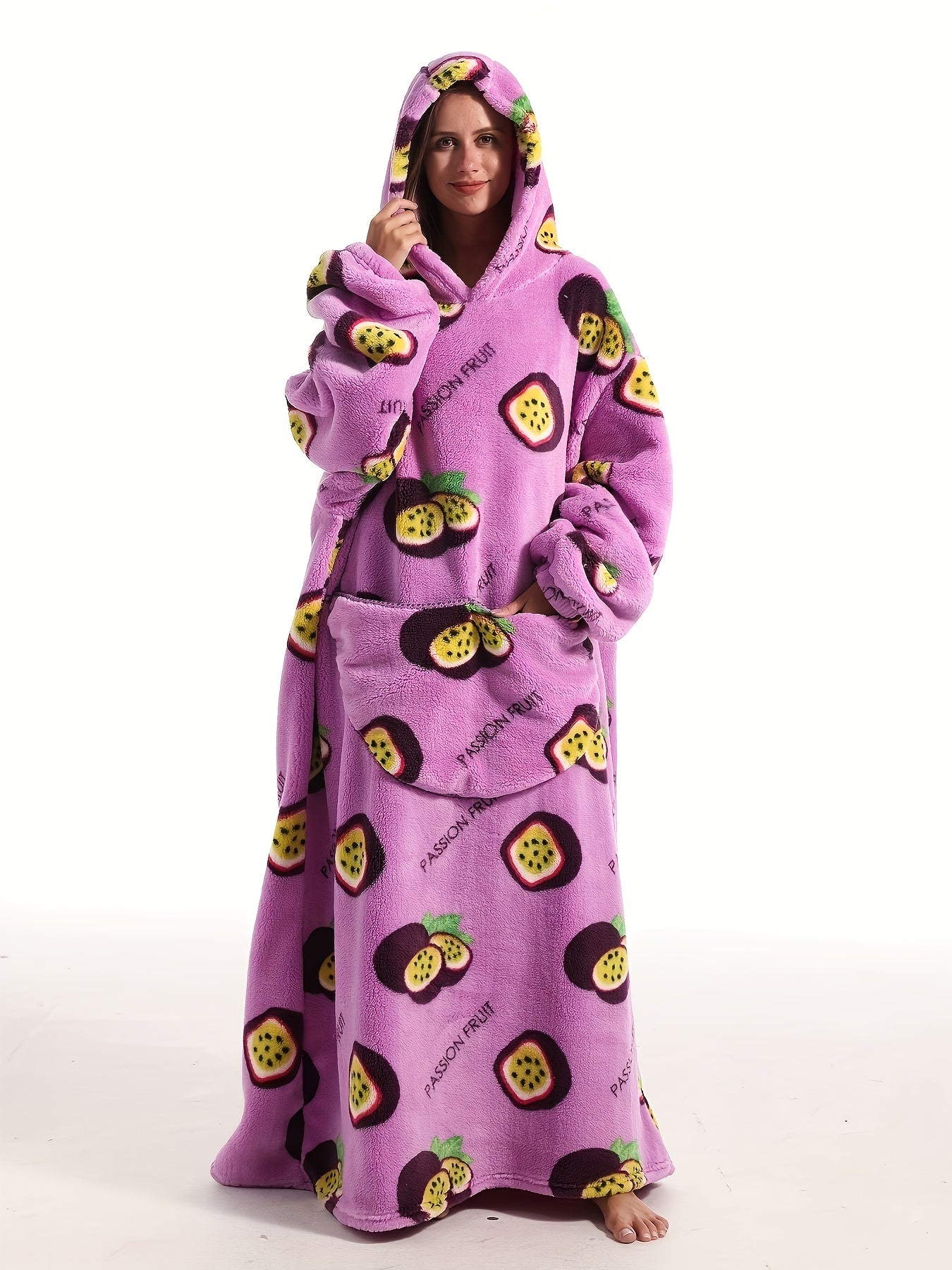 Sherpa Fleece Oversized Hooded TV Blanket Women's Passion Fruit Nightgown