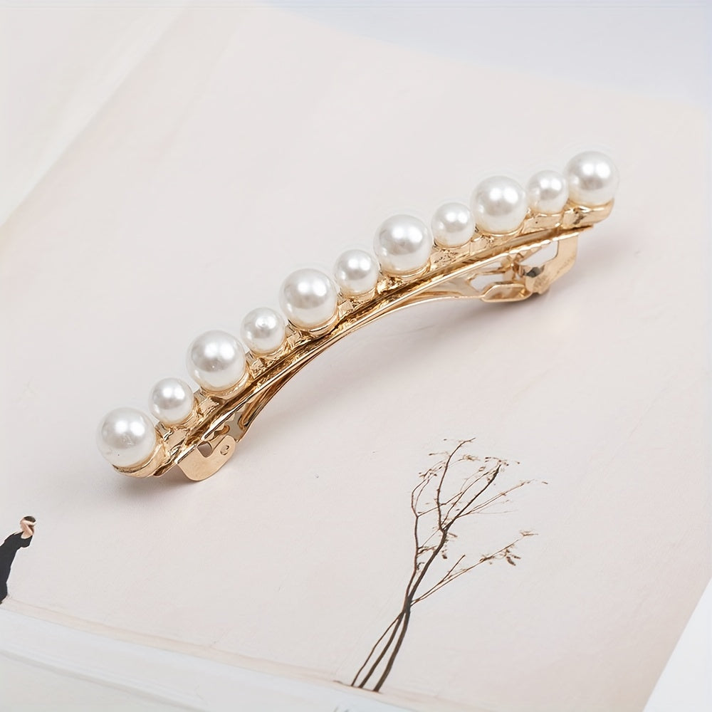 Faux Pearl Hair Clip Ponytail Headwear Sweet French Barrette Hair Accessories