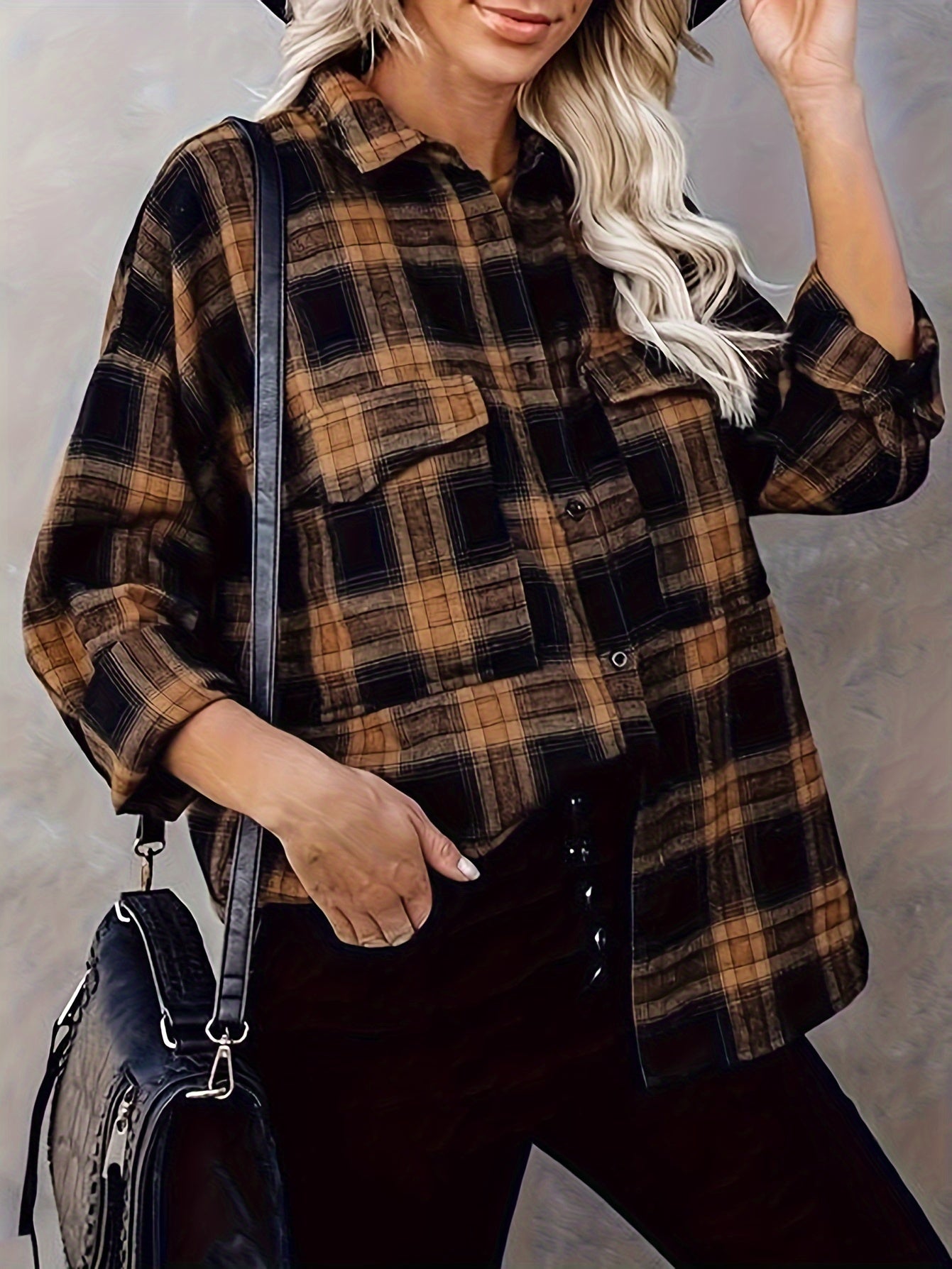  Plaid Print Button Up Long Sleeve Shirt Top