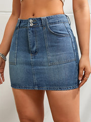 High Waist A-Line Denim Skirt with Pockets