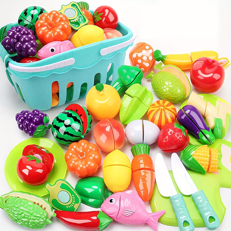 22pcs Pizza Kitchen Set w/Fruits, Veg & Utensils - Colorful Plastic Toys