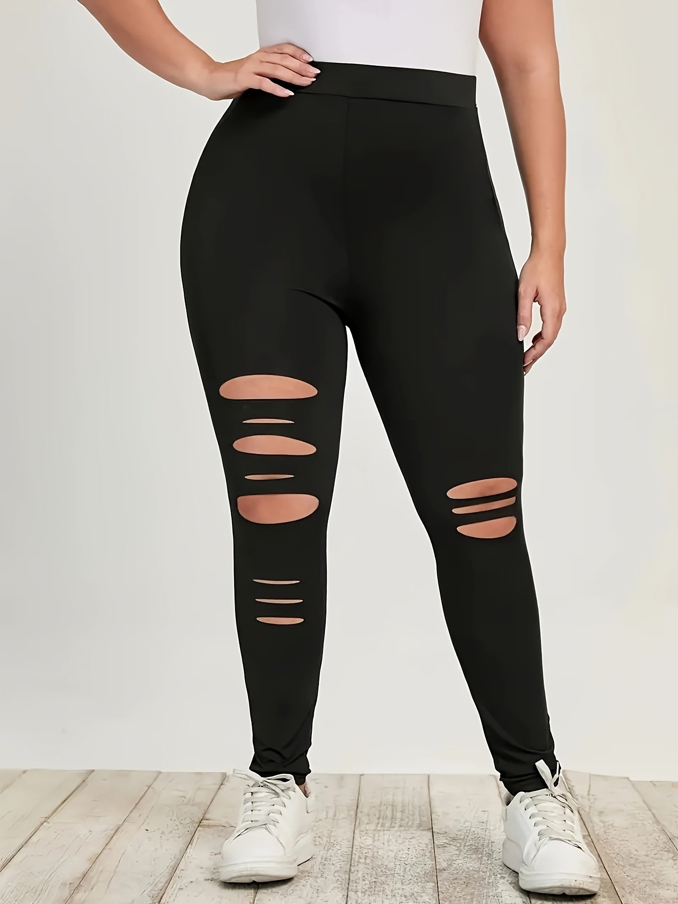  Solid Ripped High Rise Leggings